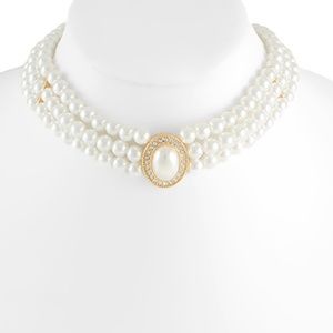 stunning Oval Pearl & Pearl 3 Line Choker